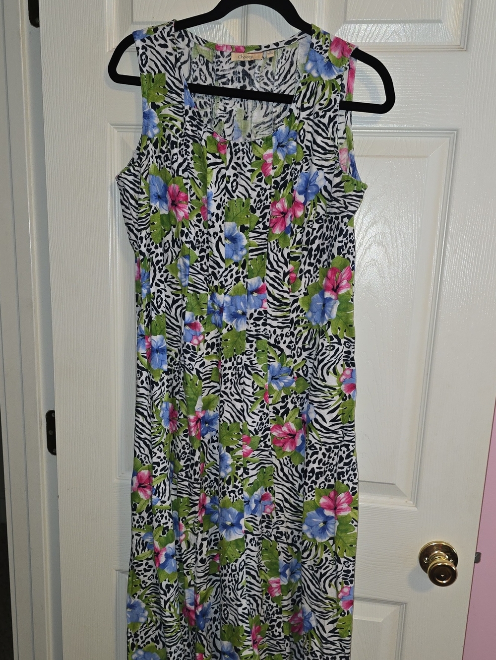 Choices Sleeveless Floral &‎ Zebra-Print Maxi Dress in Blue, Pink & Green